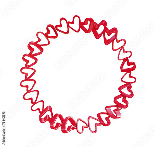 A chain of red hearts in a circle. 3D render
