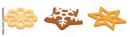 Set of traditional Swedish Christmas pastry, gingerbread and rosette cookies - hand drawn isometric vector illustration.