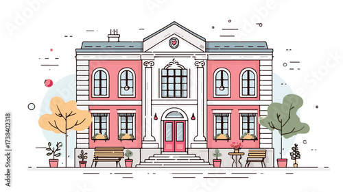 Language School Building with Language Decor Icon