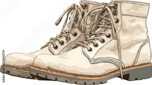 Military Boots Minimalist Isolated White Background