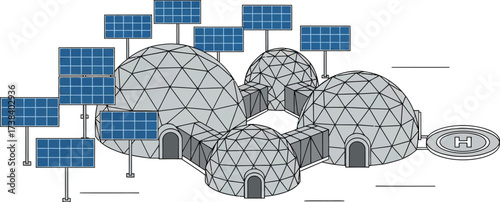 Vector art of mars habitat with solar panels for space exploration
