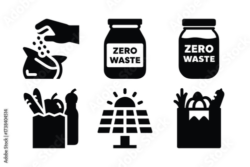 Zero Waste and Sustainability Icons Depicting Responsible Consumption Renewable Energy and EcoFriendly Practices for a Healthier Planet
