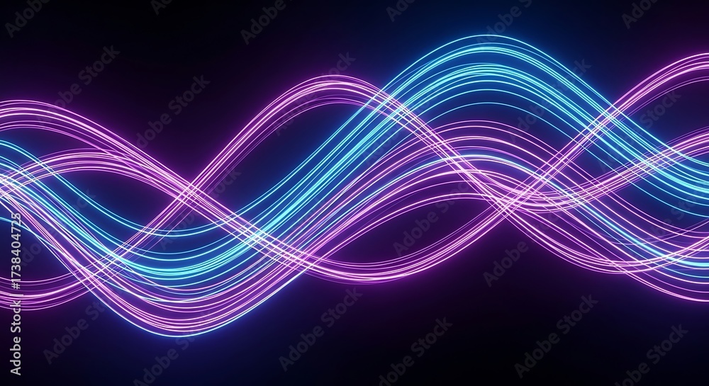Naklejka premium Abstract Wavy Neon Lines in Blue and Pink Intertwining on a Dark Background