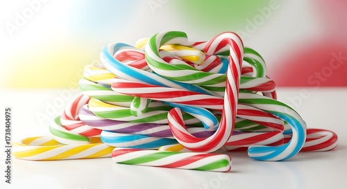 A pile of colorful candy canes in a festive arrangement.