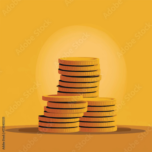 Stacks of shiny gold coins illustrating wealth finance savings and investment for economic prosperity and success