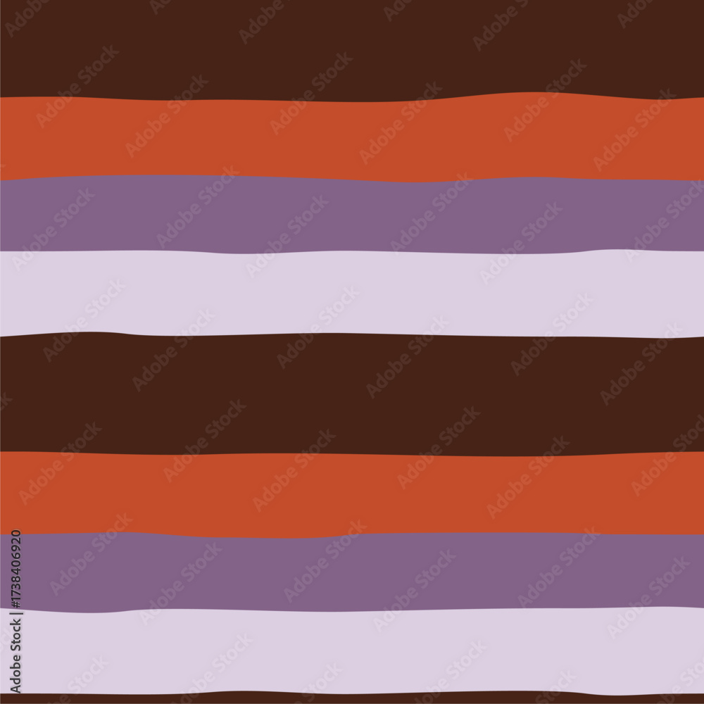 Obraz premium Seamless vector striped pattern in brown, purple, and orange tones with hand-drawn, uneven lines.