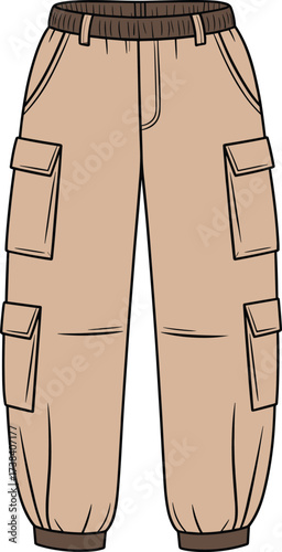 Beige cargo pants, utility trousers, casual fashion wear, multiple pocket design, outdoor clothing, elastic waistband, ankle cuffs, streetwear style, comfort fit