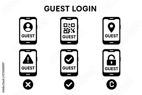 Guest login mobile icons: qr, location, access, alert, security symbols Free Download Guest login mobile icons: qr, location, access, alert, security symbols - GFXLoad