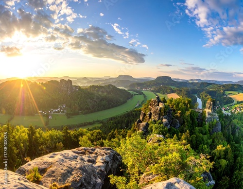 Panoramic sunset view of a valley