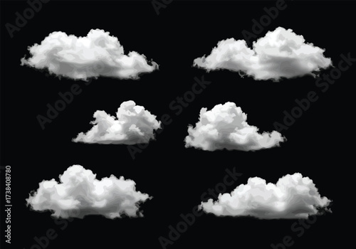 White realistic isolated steam or cloud on black background Vector