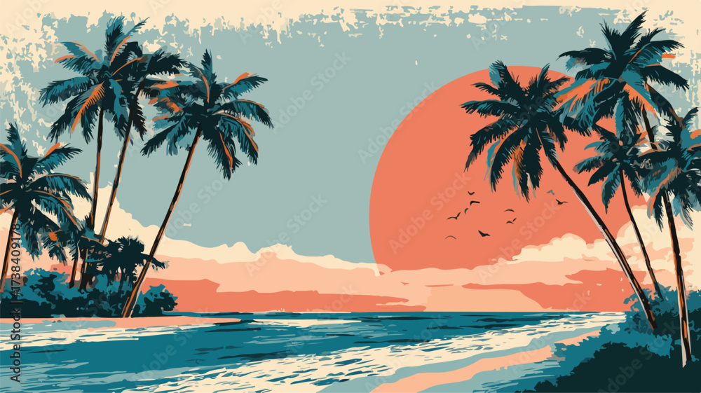 Obraz premium Tropical Beach Vector Postcard for Summer Vibes and Relaxation