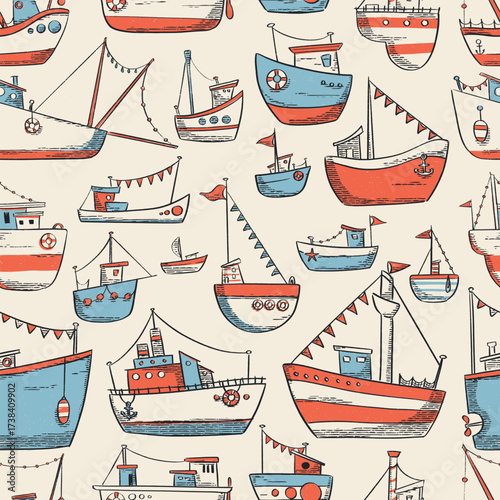 Handdrawn ships collection set.