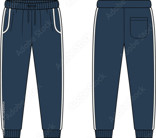Jogger sweatpants vector illustration, athletic pants design, casual wear sketch, unisex sportswear outline, fashion clothing template, fitness apparel drawing, streetwear style