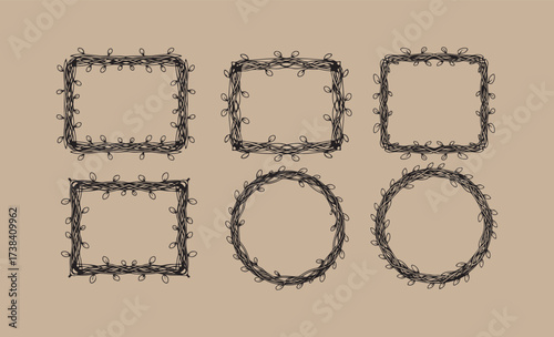 Collection of six ornate decorative floral frames on a textured background