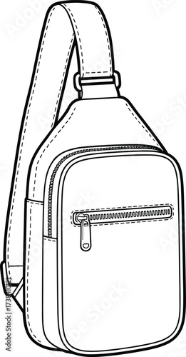 Sling bag line drawing, crossbody bag vector illustration, unisex fashion accessory sketch, travel shoulder pouch design, casual bag outline, modern style template