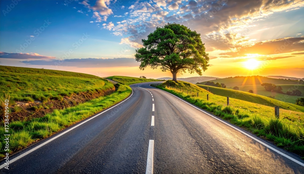 Fototapeta premium Winding road leads to solitary tree