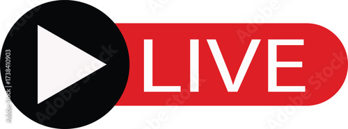 A graphic icon featuring a play button within a black circle, positioned next to a red rectangle with the word 'LIVE'.