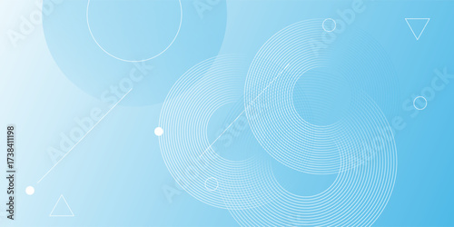 Abstract Geometric Design with Circles Lines and Triangles on Blue Gradient.