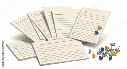 Scattered blank notecards with pushpins