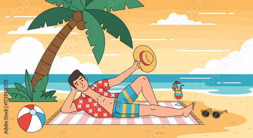 Man Relaxing On Tropical Beach In Summer Holiday Vacation