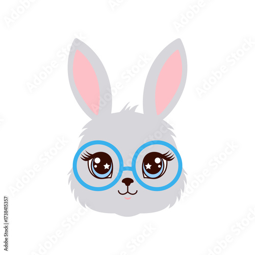 Cute Bunny Face Wearing Blue Glasses