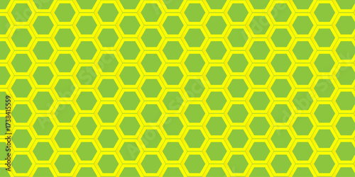 Seamless vector honeycomb pattern with yellow and orange geometric hexagons. comb, beehive, tile, gold, color, backgrounds