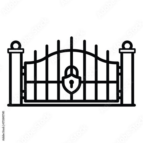 Vector art of black iron gate with lock design