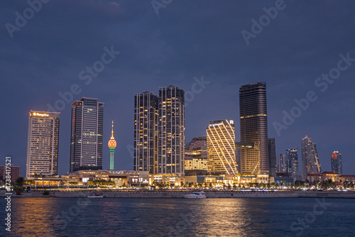 Canvas Print The Colombo skyline photographed from Port City just after sunset