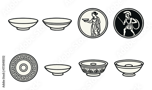 Greek pottery icons: ancient designs and patterns illustrations
