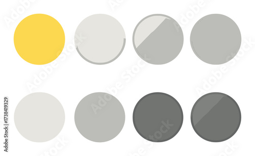 Illuminated yellow circle amongst unlit gray circles on metallic background
