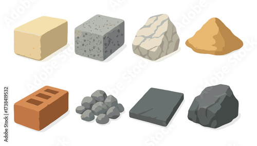 Collection of various natural and processed building materials
