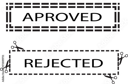 Approved and Rejected Stamp Icons with Dashed Border - Isolated Decision Vector Graphics for Business, Office, and Quality Control