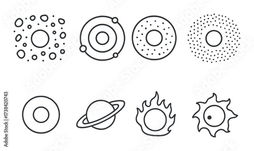 Abstract geometric patterns with circular cosmic and celestial designs