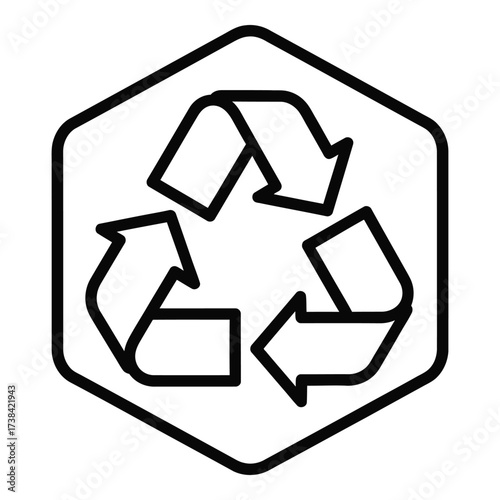 Vector art of black hexagonal recycling symbol with clean edges