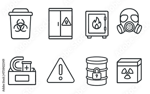 Icons of hazardous materials and safety warnings