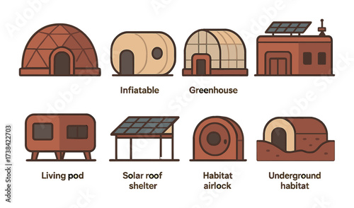 Martian habitat designs: inflatable, greenhouse, solar roof shelter varieties
