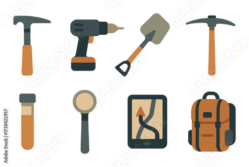 Vector illustration of hiking and camping tools with abstract background