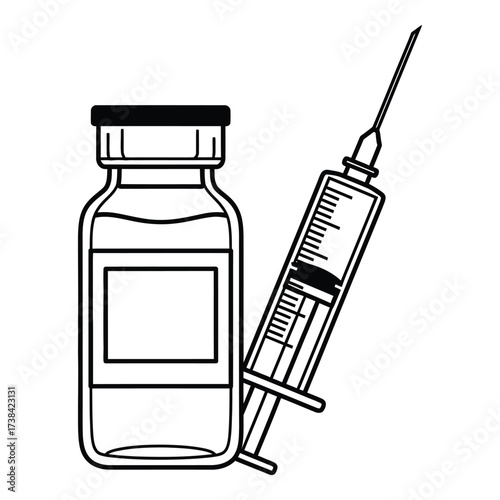 Vector art of medical syringe and vaccine vial