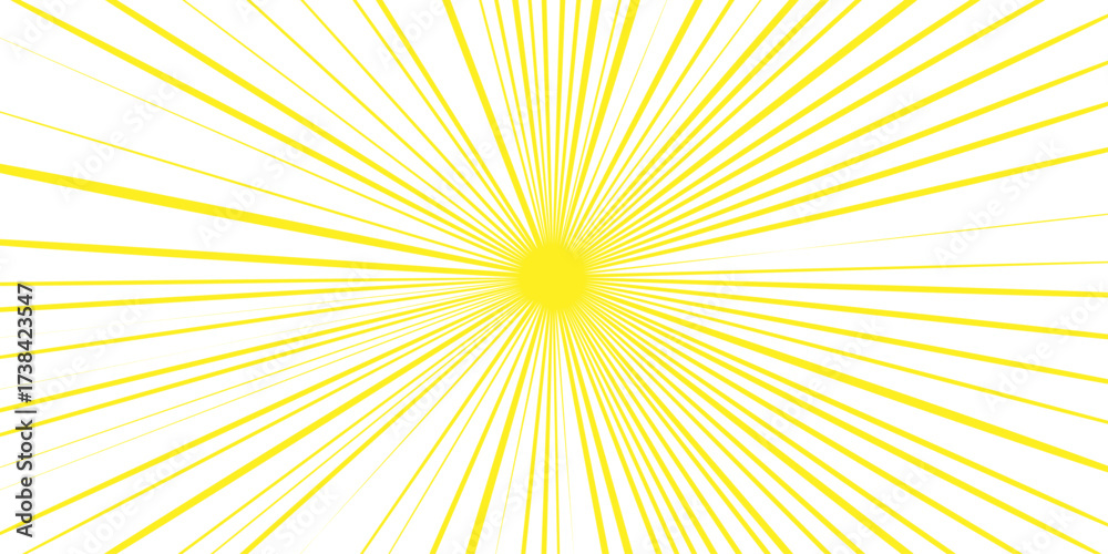 Fototapeta premium Abstract yellow starburst explosion background with sharp radiant beams. Energetic sunshine effect for celebration themes, posters, fireworks style, summer vibes, digital artwork, and dynamic graphic