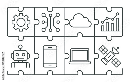 Technology puzzle: ai, cloud computing, robotics, and data integration