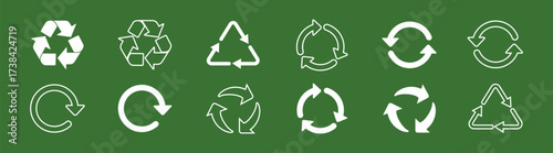 Eco and recycling icon set – symbols of reusing, nature conservation, environmental protection, and sustainable cycle. Isolated vector illustrations