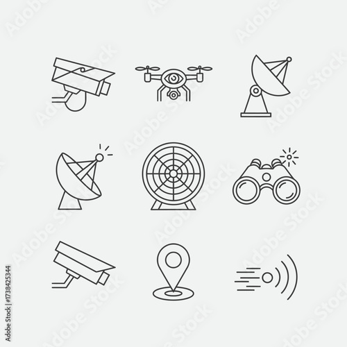 Essential safety and emergency preparedness icons including a whistle, helmet, shield, spray, SOS signal, flashlight, and safety vest for modern design projects.