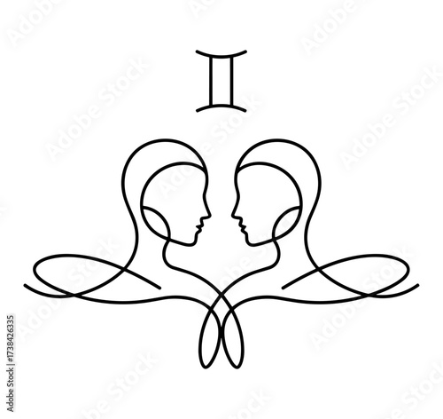 Gemini zodiac line art black and white