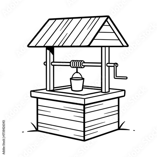 Well line art black and white