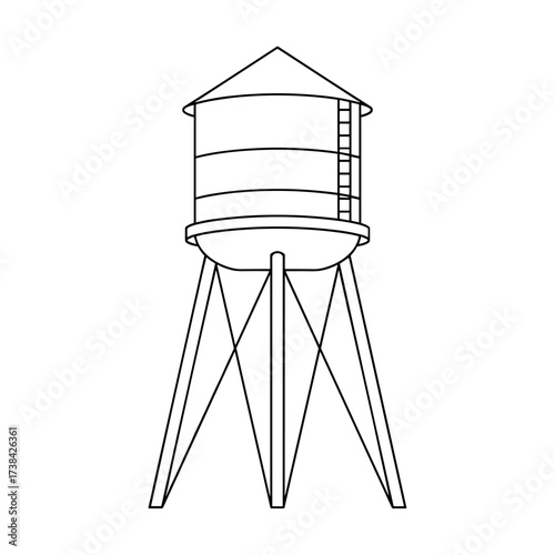 water tower line art black white with copy space