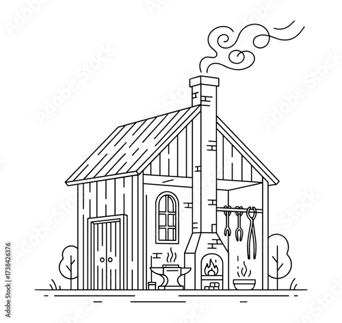 blacksmith shop line art black white