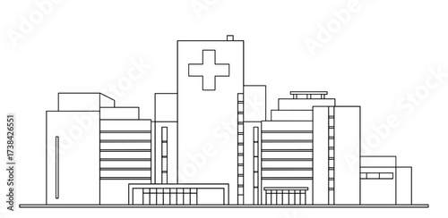 Hospital line art black and white