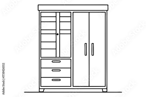 Wardrobe Furniture Vector with Sliding Doors and Wooden Texture Art