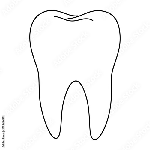 Tooth outline in minimalist line art style, black and white