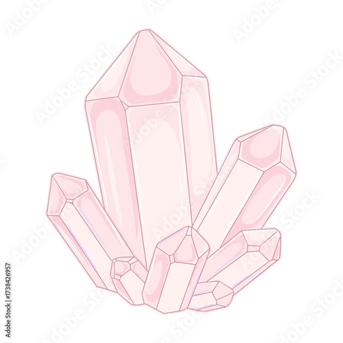 Pink crystal cluster in watercolor style in pastel pink colors